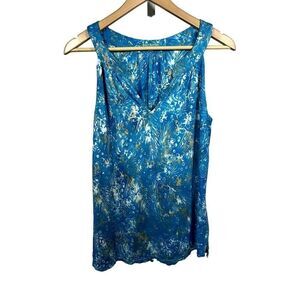 BALI BATIKS Women's Sleeveless Floral Tunic Tank Top Blue Size Small